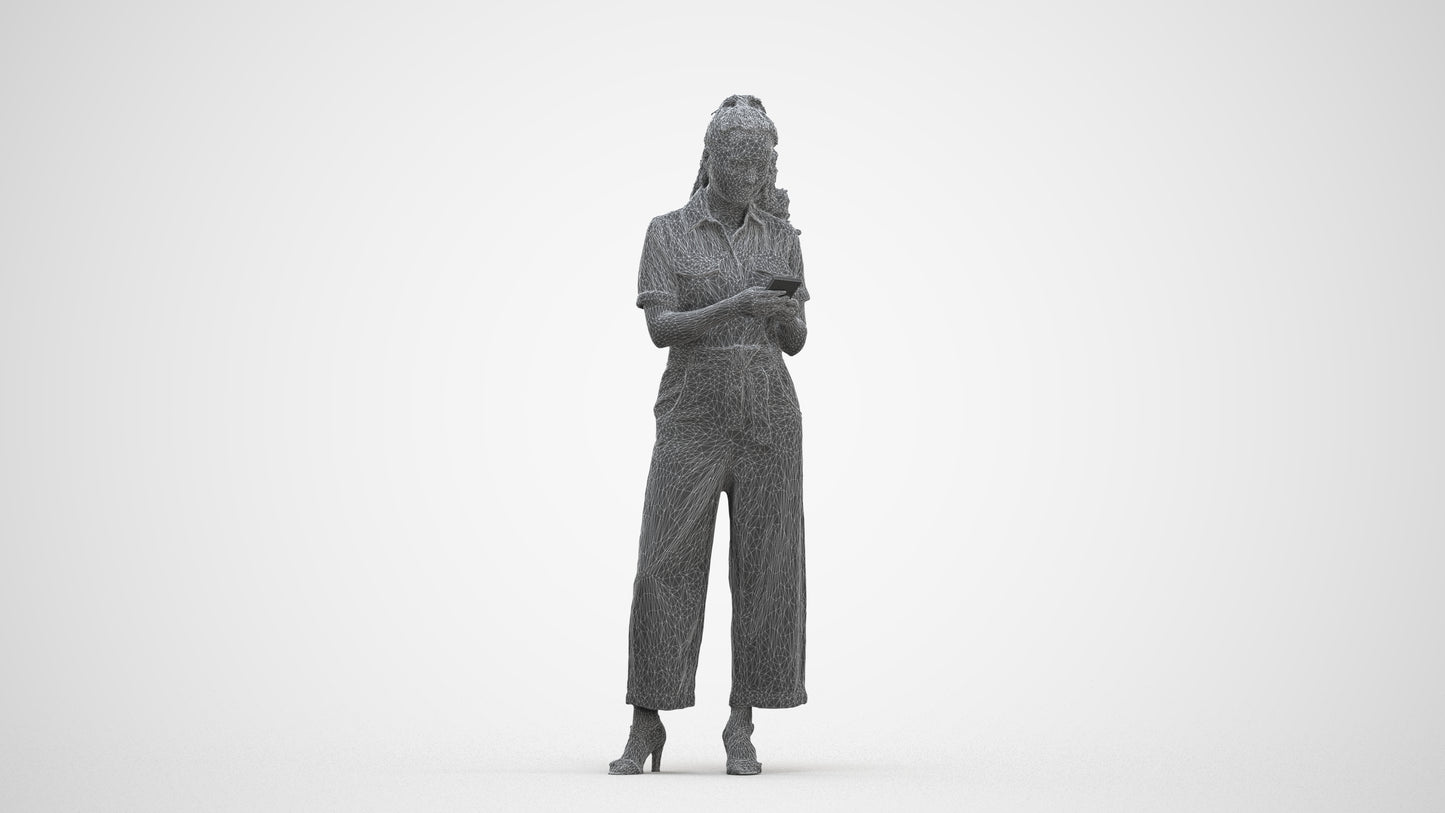 3D people model woman formal standing, scanned human for 3ds Max rendering, three-quarter front view render