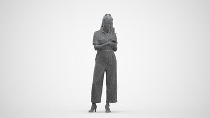 3D people model woman formal standing, scanned human for 3ds Max rendering, three-quarter front view render