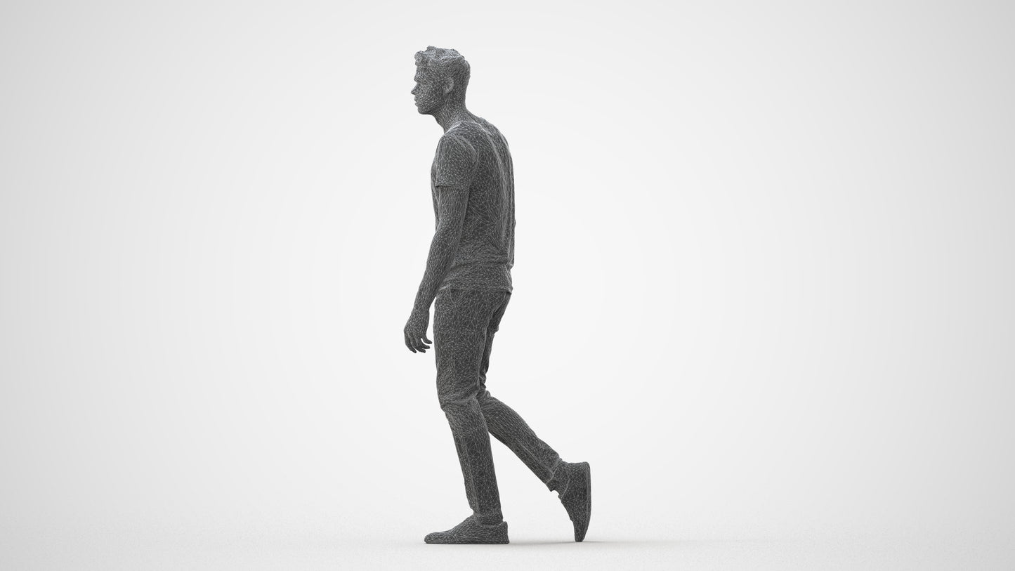 3D human model man casual walking, photogrammetry scanned person for archviz, square thumbnail