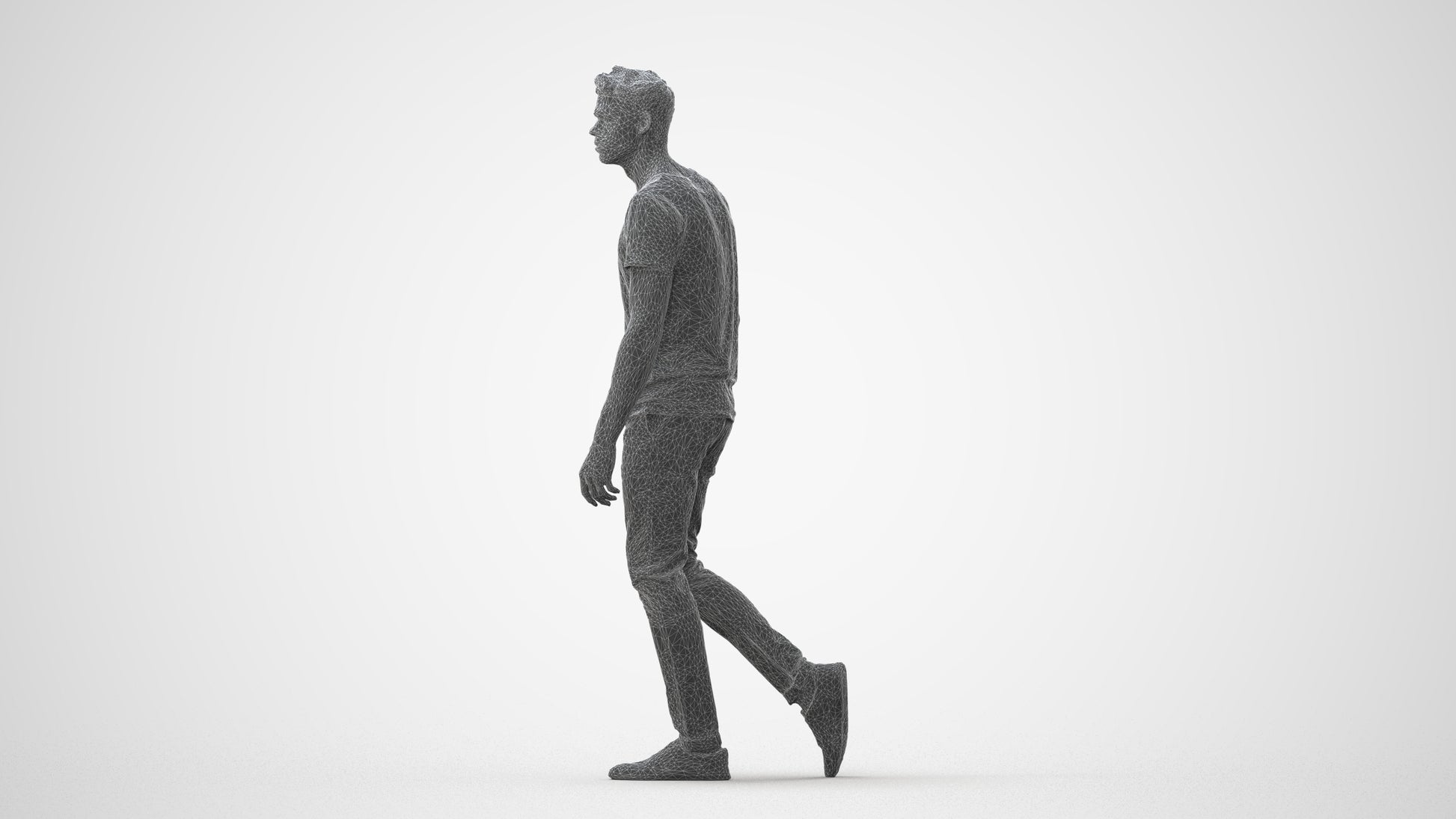 3D human model man casual walking, photogrammetry scanned person for archviz, square thumbnail