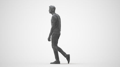 3D human model man casual walking, photogrammetry scanned person for archviz, square thumbnail