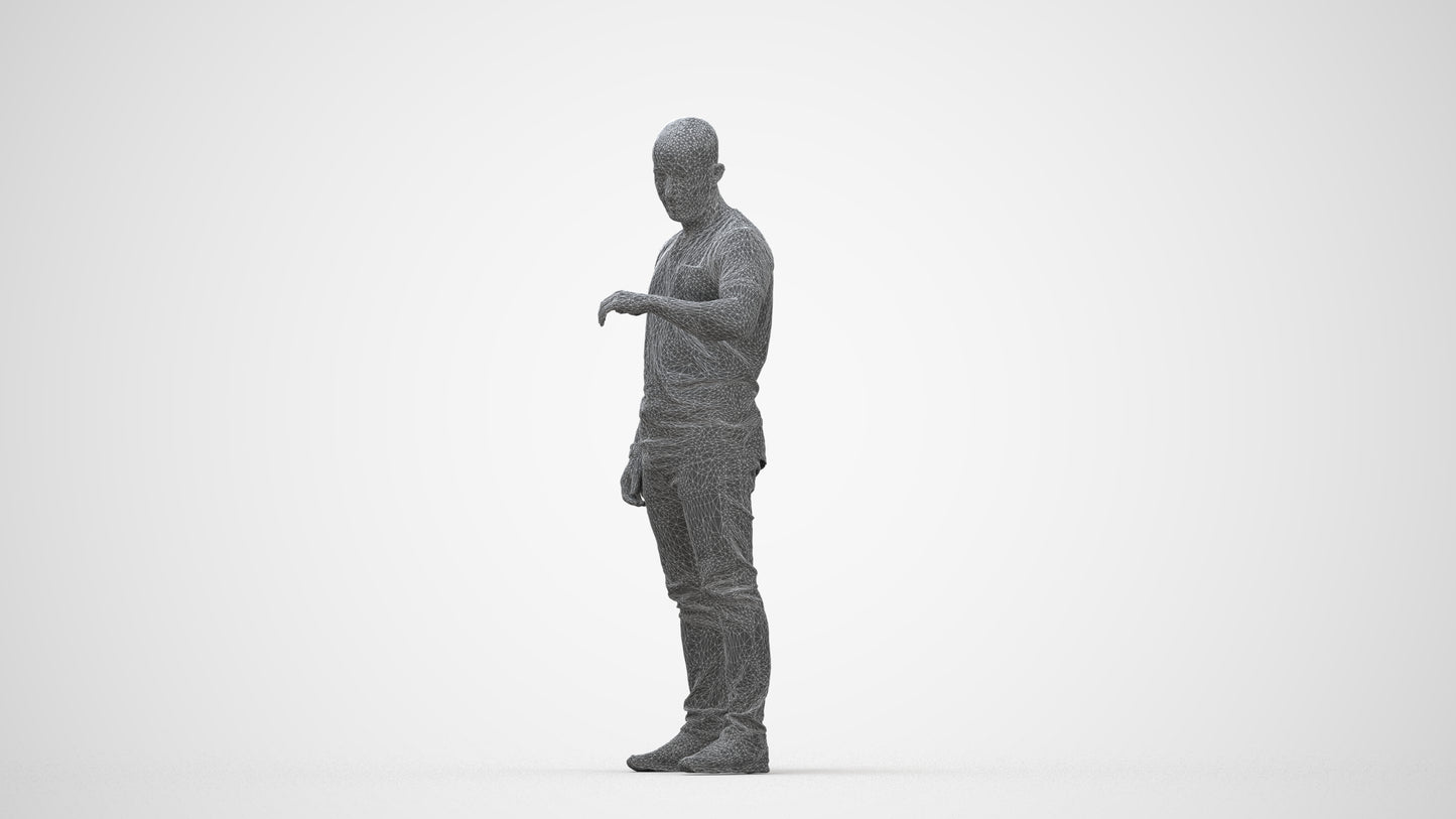 3D people model man casual standing, scanned human for 3ds Max rendering, wireframe back view