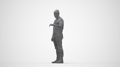 3D people model man casual standing, scanned human for 3ds Max rendering, wireframe back view