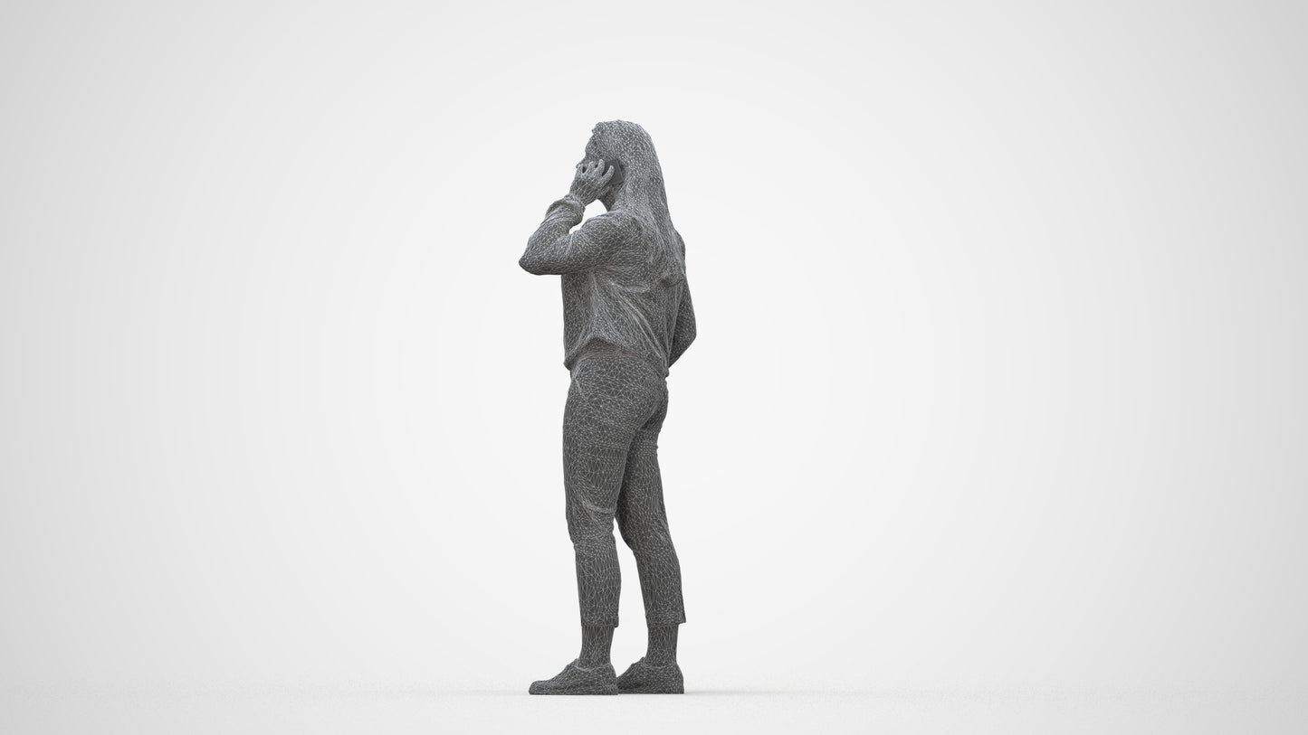 scanned 3D woman casual standing, photogrammetry people for Enscape and V-Ray, wireframe back view
