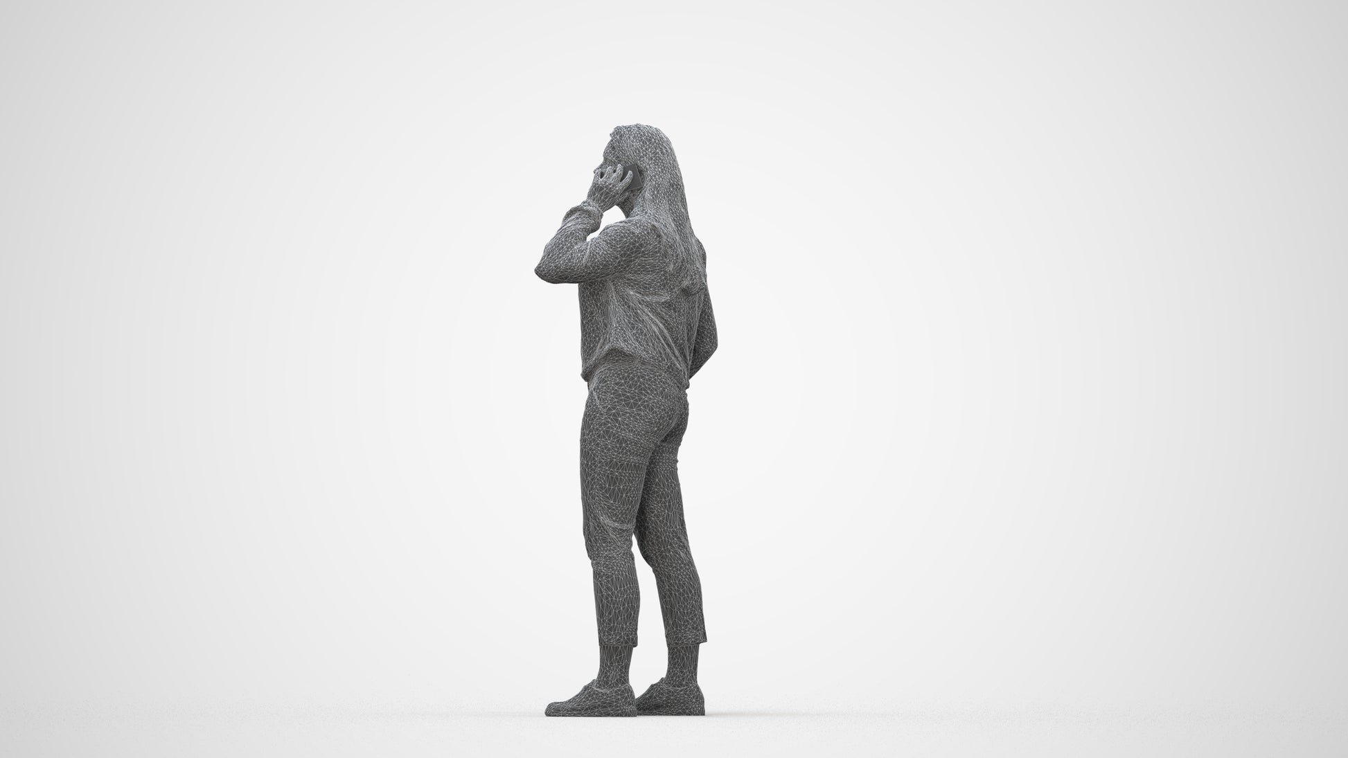 scanned 3D woman casual standing, photogrammetry people for Enscape and V-Ray, wireframe back view