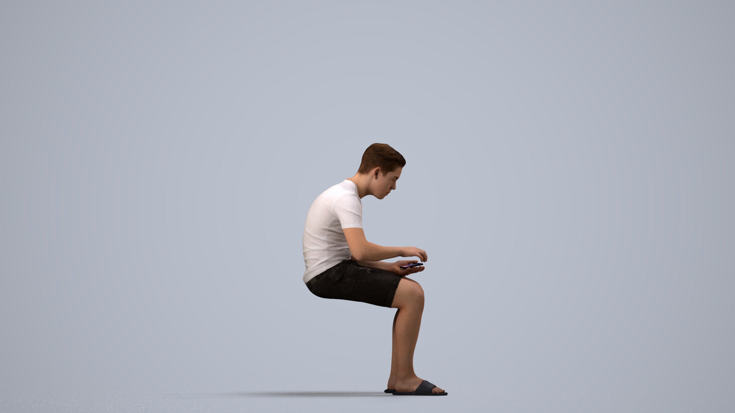 3D human model boy casual kids, photogrammetry scanned person for archviz, side view render