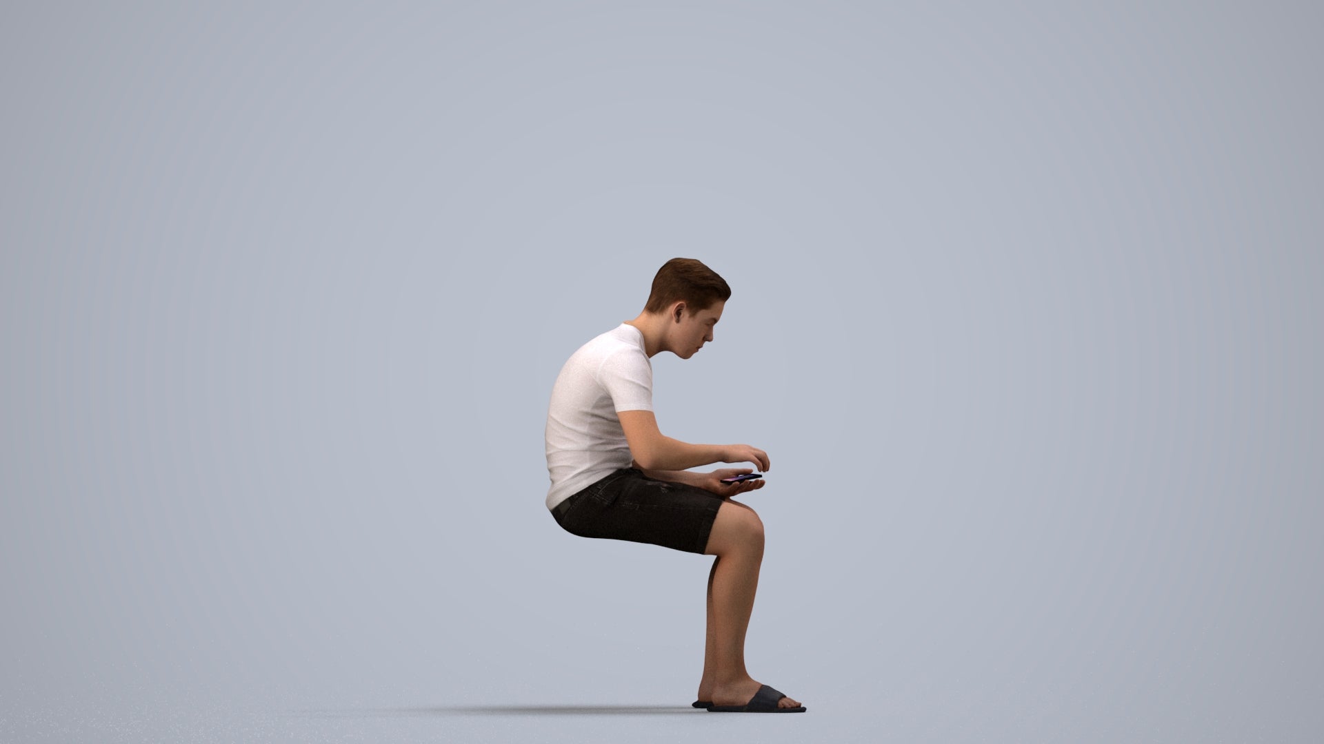 3D human model boy casual kids, photogrammetry scanned person for archviz, side view render