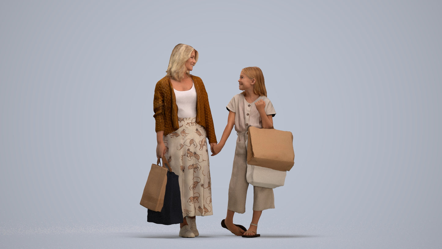 3D people model girl casual kids, scanned human for 3ds Max rendering, standing pose render
