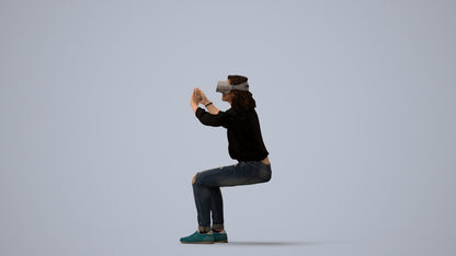 scanned 3D woman casual sitting, photogrammetry people for Enscape and V-Ray, three-quarter view render