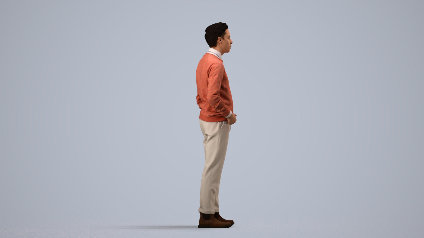 3D scanned man business casual, photorealistic archviz people for Enscape and SketchUp, side view render