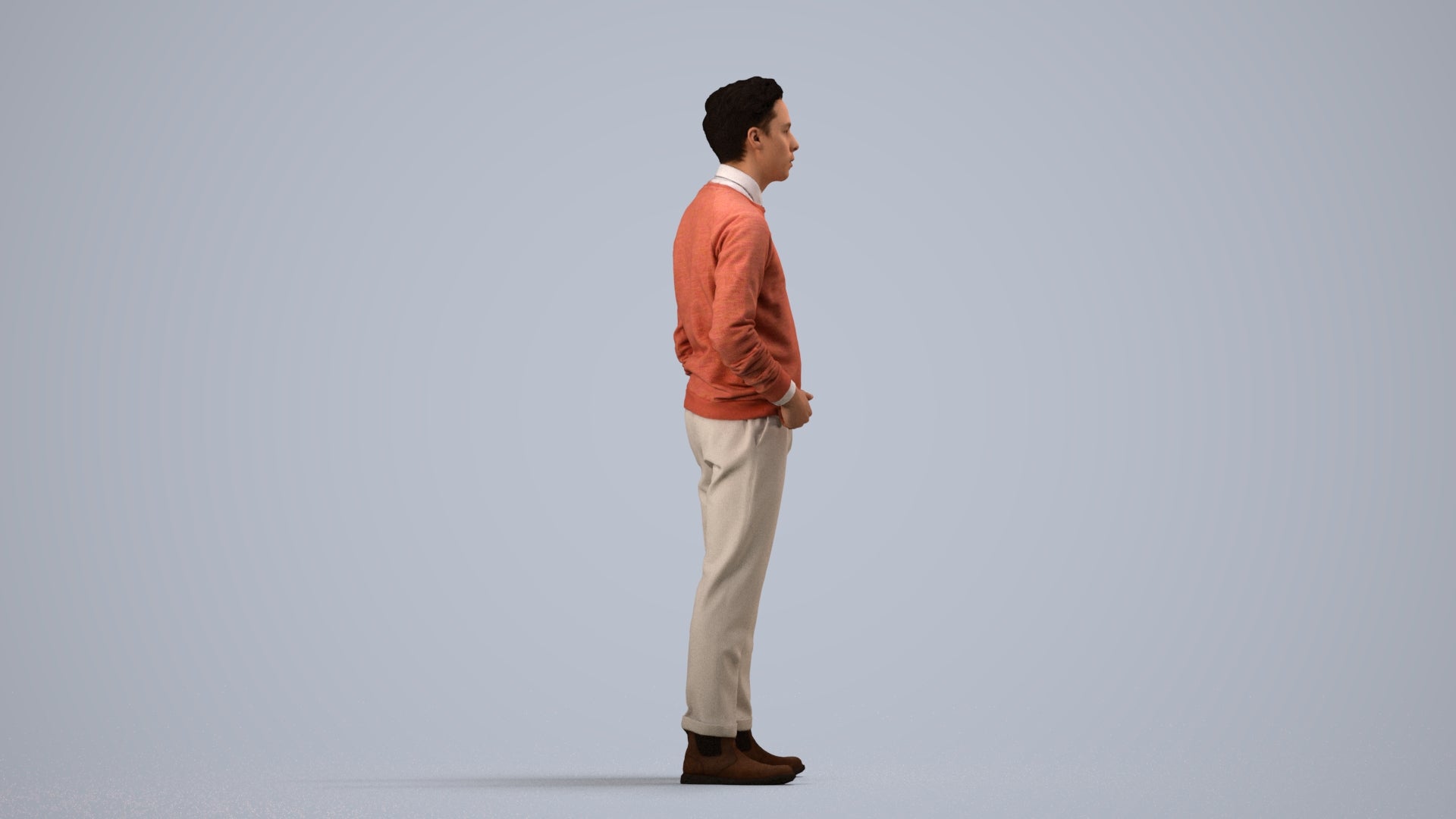 3D scanned man business casual, photorealistic archviz people for Enscape and SketchUp, side view render