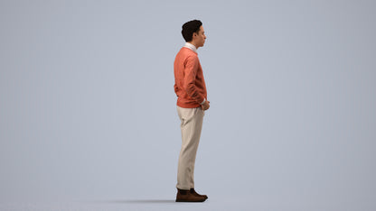 3D scanned man business casual, photorealistic archviz people for Enscape and SketchUp, side view render
