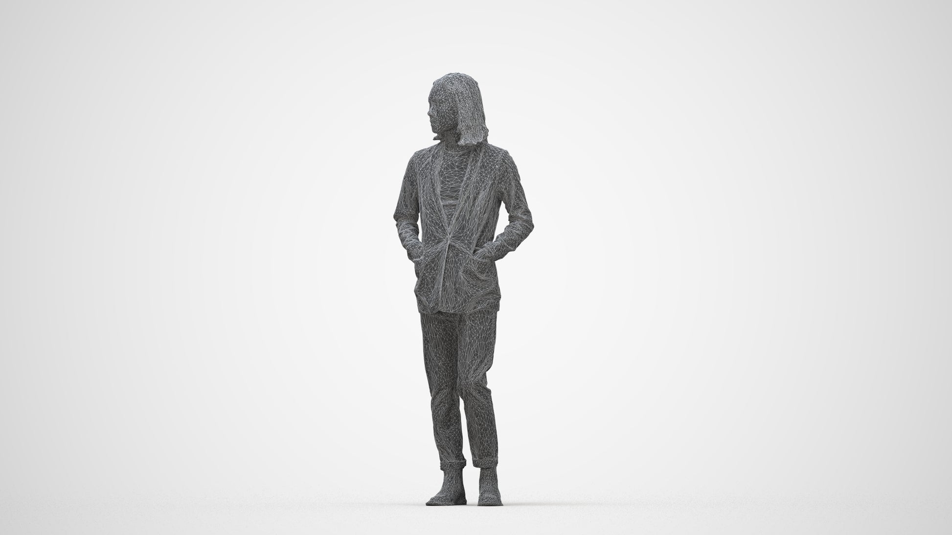 3D people model woman business, scanned human for 3ds Max rendering, wireframe back view