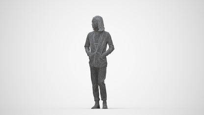 3D people model woman business, scanned human for 3ds Max rendering, wireframe back view