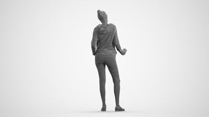 3D scanned woman standing sport, photorealistic archviz people for Enscape and SketchUp, wireframe front view