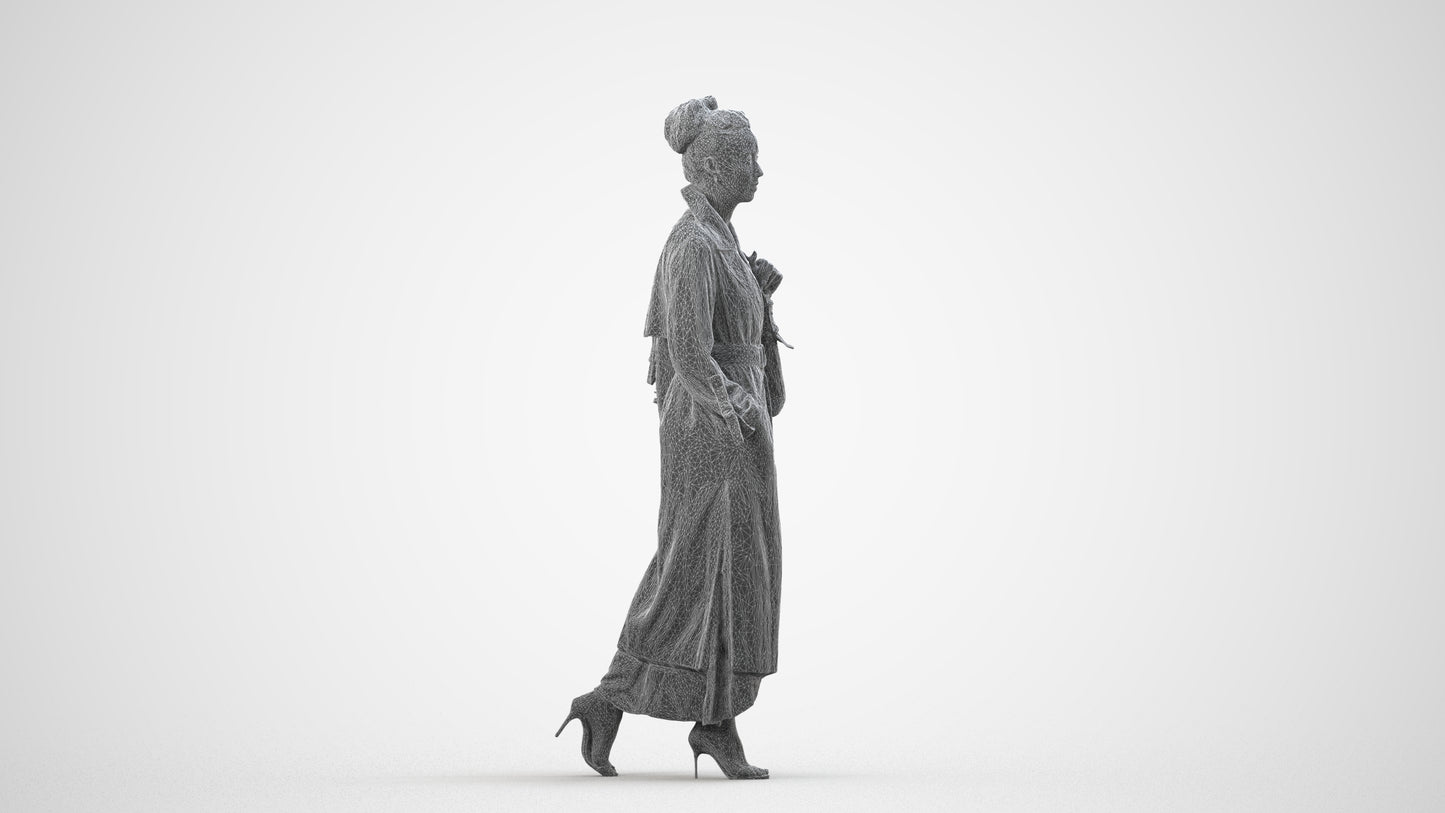 photogrammetry 3D woman casual walking, realistic human model archviz FBX, wireframe side view