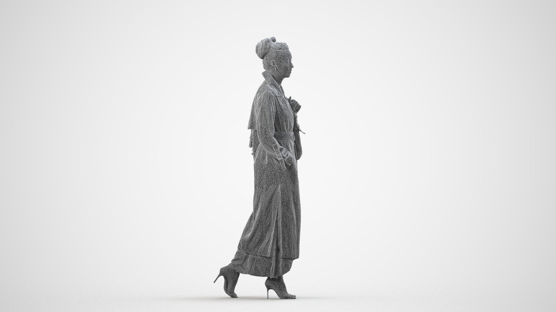 photogrammetry 3D woman casual walking, realistic human model archviz FBX, wireframe side view