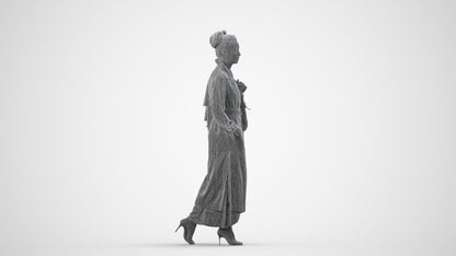 photogrammetry 3D woman casual walking, realistic human model archviz FBX, wireframe side view