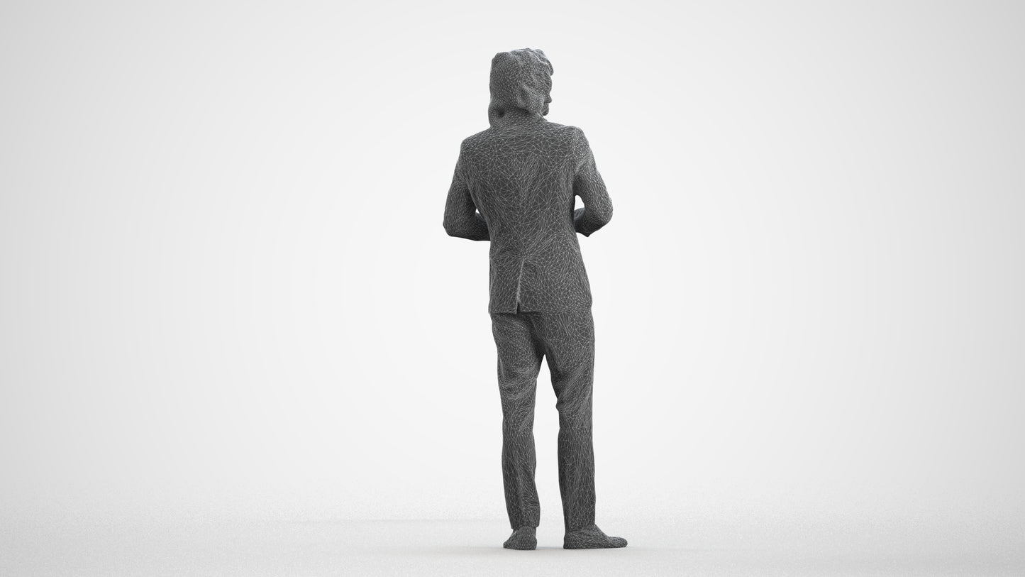 photogrammetry 3D man business, realistic human model archviz FBX, wireframe front view