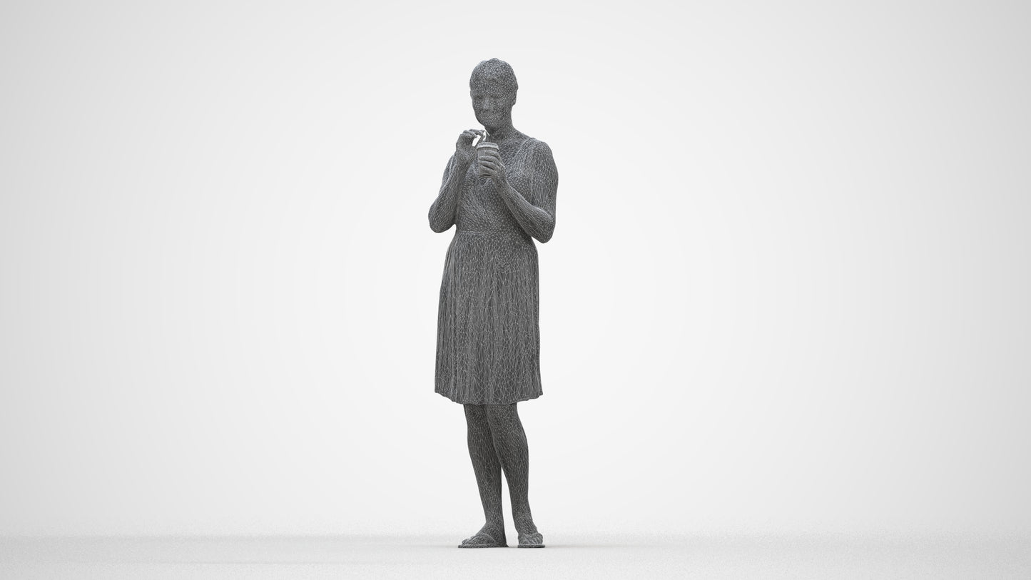 3D people model woman casual standing, scanned human for 3ds Max rendering, wireframe back view
