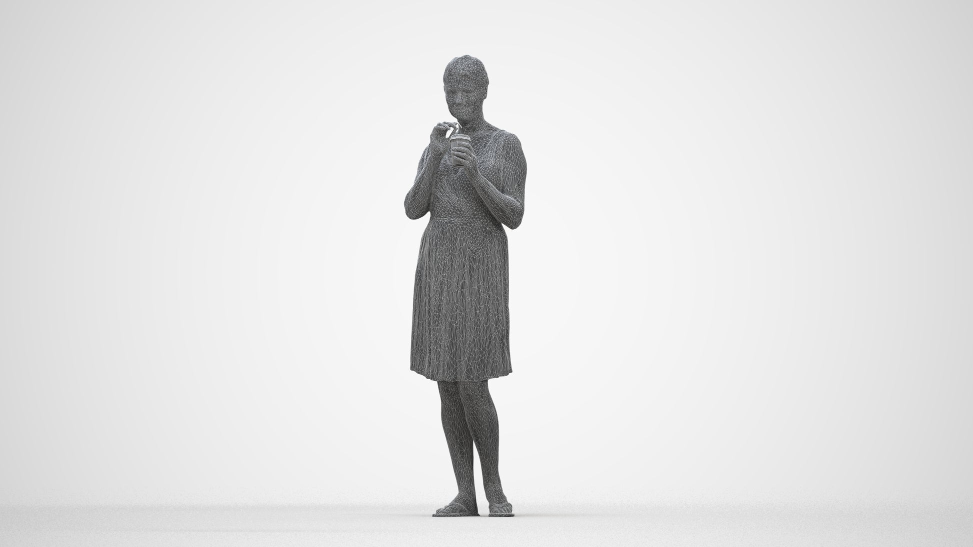 3D people model woman casual standing, scanned human for 3ds Max rendering, wireframe back view