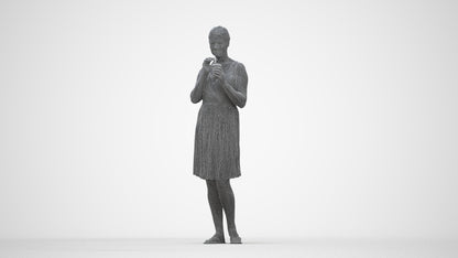 3D people model woman casual standing, scanned human for 3ds Max rendering, wireframe back view