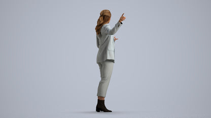 3D human model woman business, photogrammetry scanned person for archviz, front view render