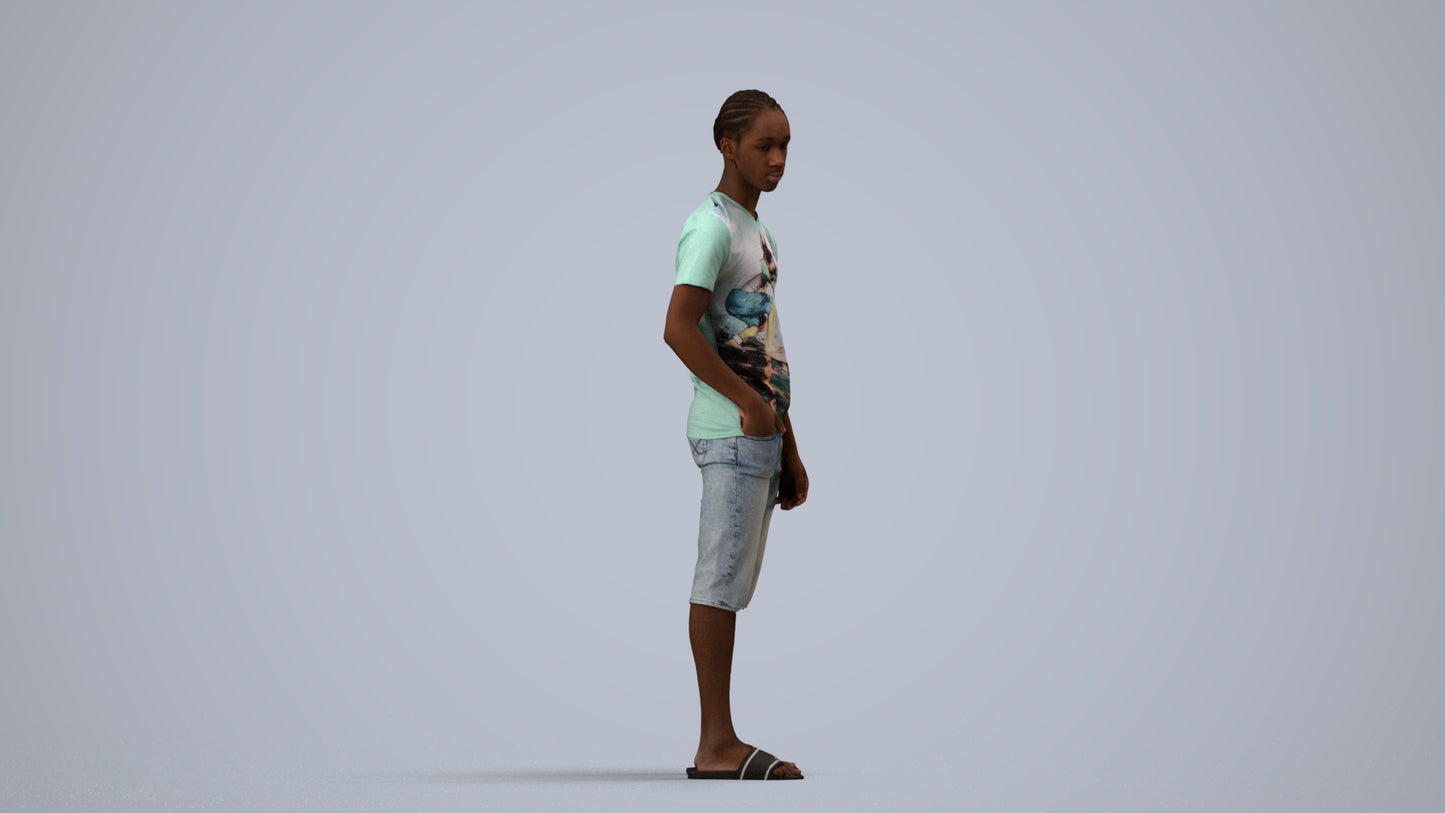 photogrammetry 3D boy casual kids, realistic human model archviz FBX, side view render