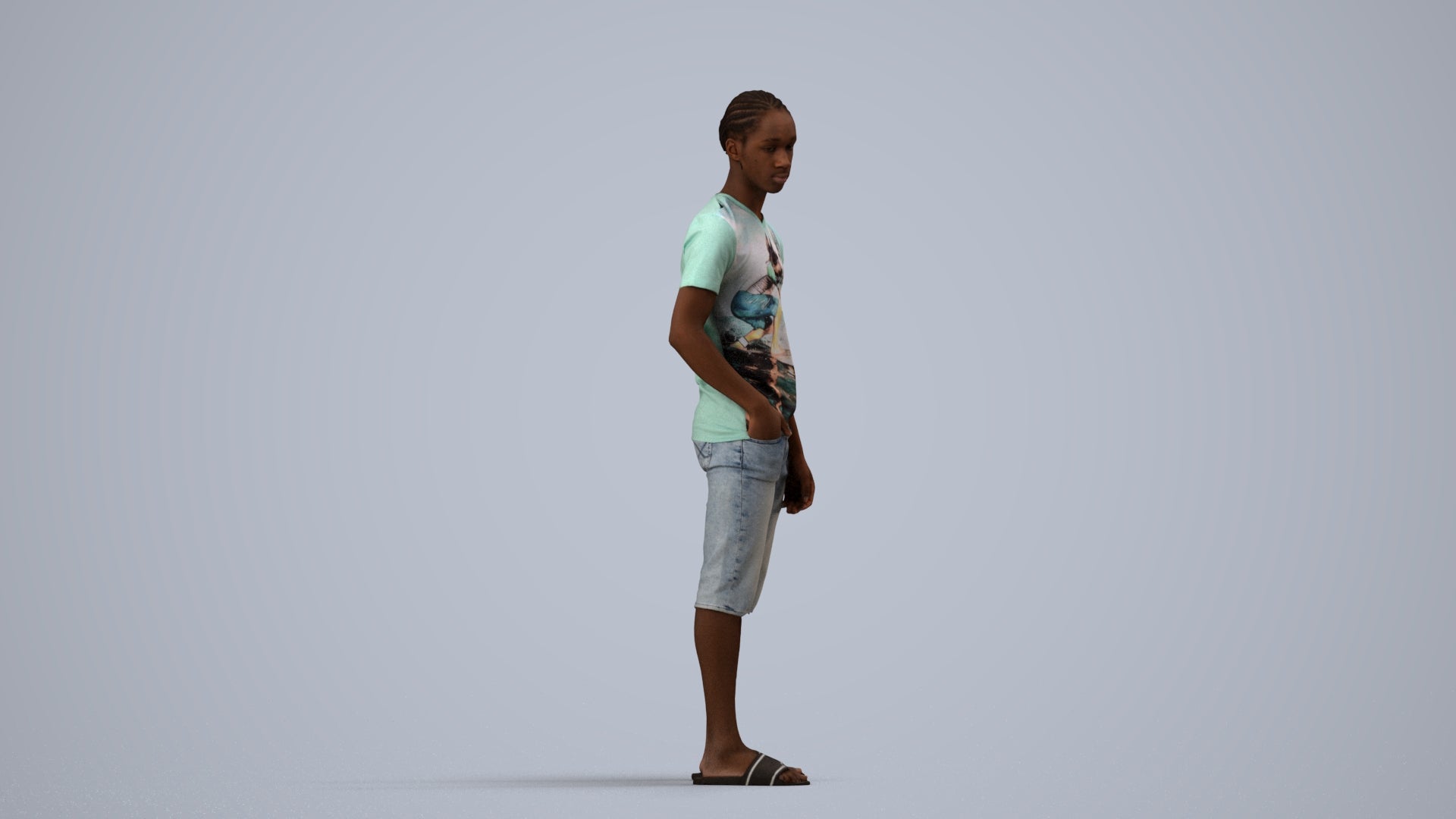 photogrammetry 3D boy casual kids, realistic human model archviz FBX, side view render
