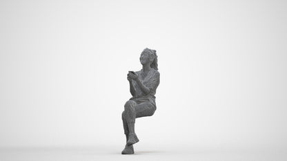 photogrammetry 3D woman casual sitting, realistic human model archviz FBX, three-quarter front view render