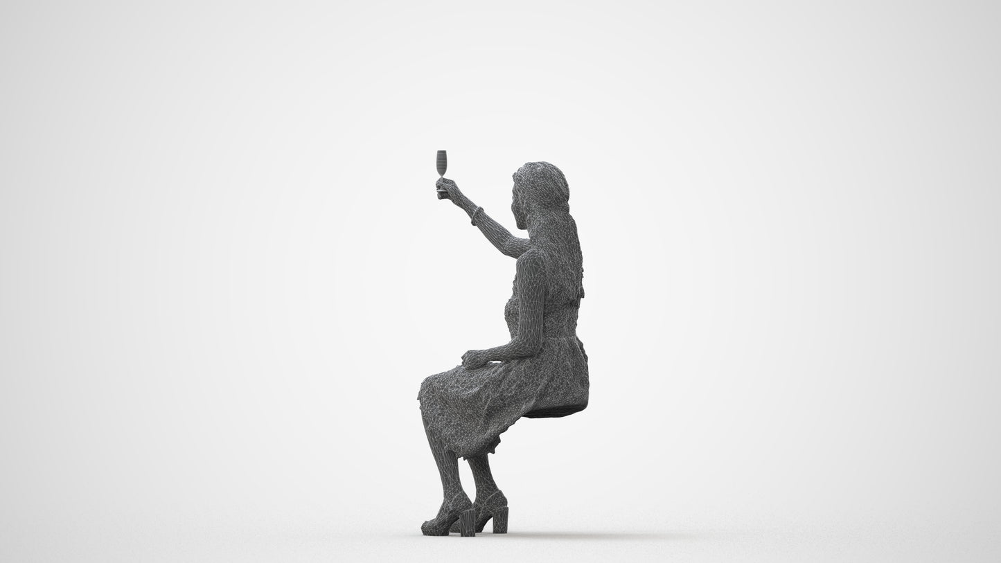 realistic 3D woman formal sitting, scanned archviz people for Blender and 3ds Max, square thumbnail