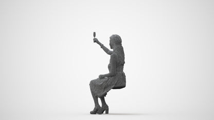 realistic 3D woman formal sitting, scanned archviz people for Blender and 3ds Max, square thumbnail
