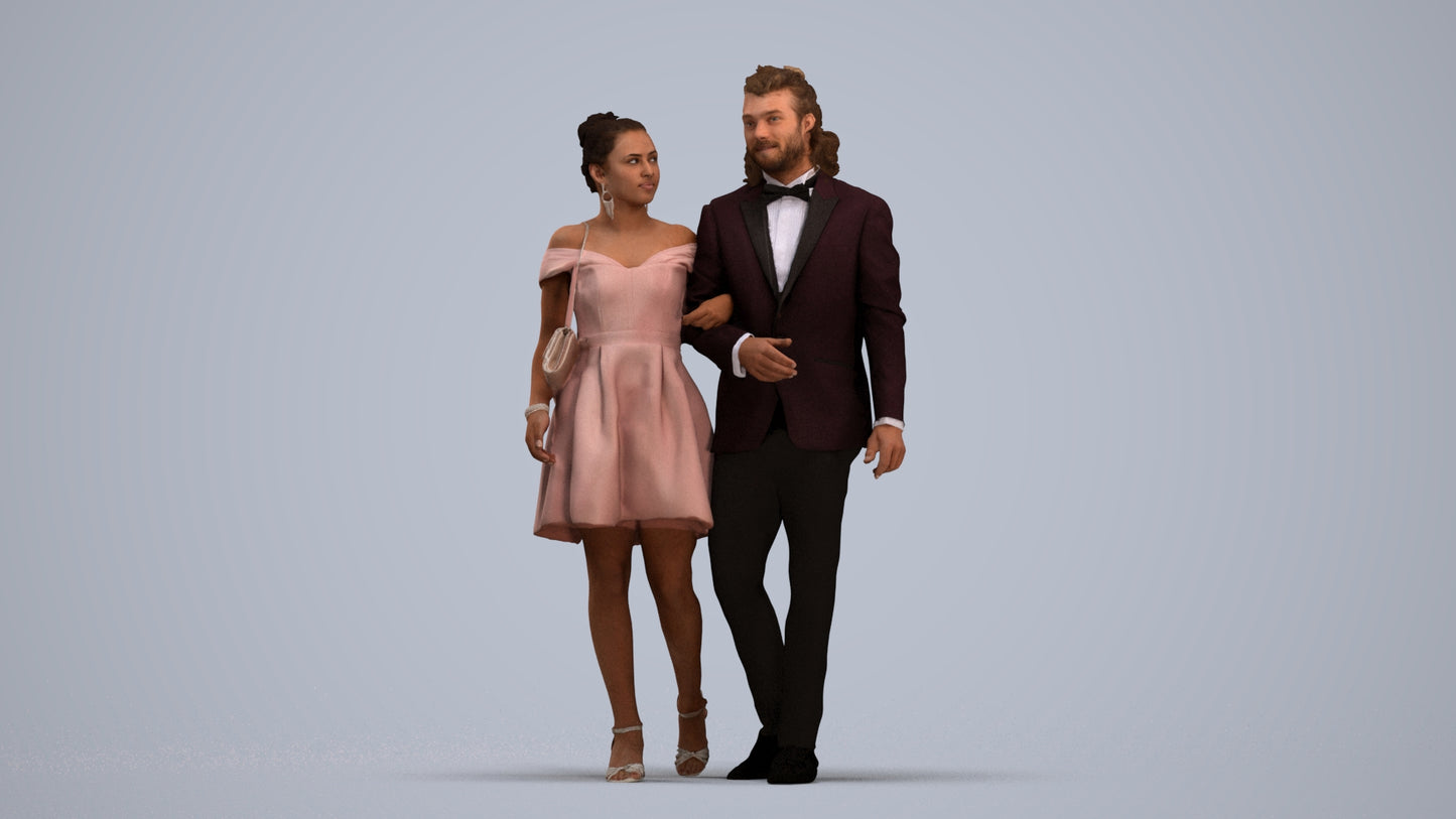 photogrammetry 3D woman formal couple, realistic human model archviz FBX, standing pose render