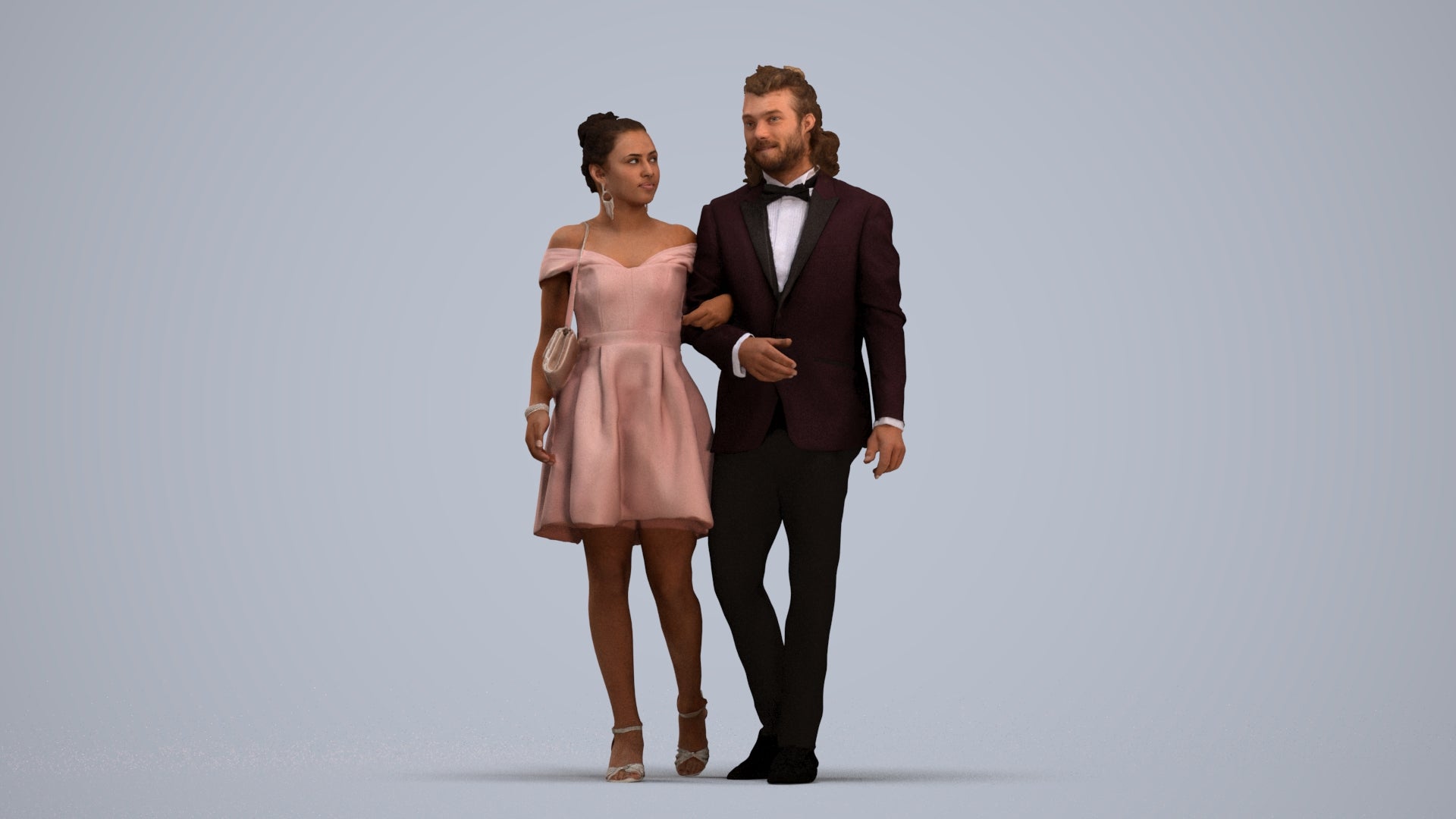 photogrammetry 3D woman formal couple, realistic human model archviz FBX, standing pose render