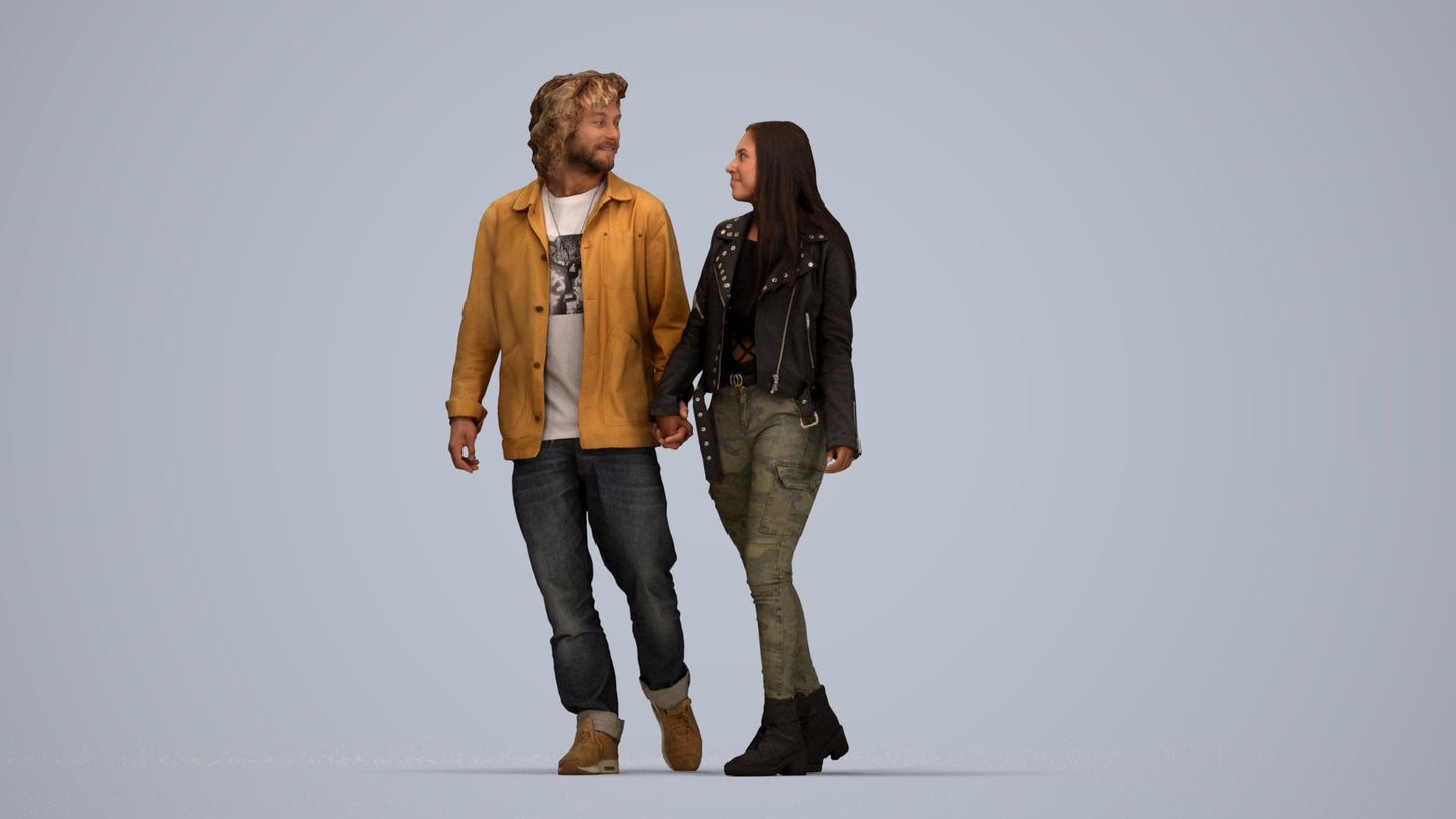3D human model woman casual mix, photogrammetry scanned person for archviz, top-down view render