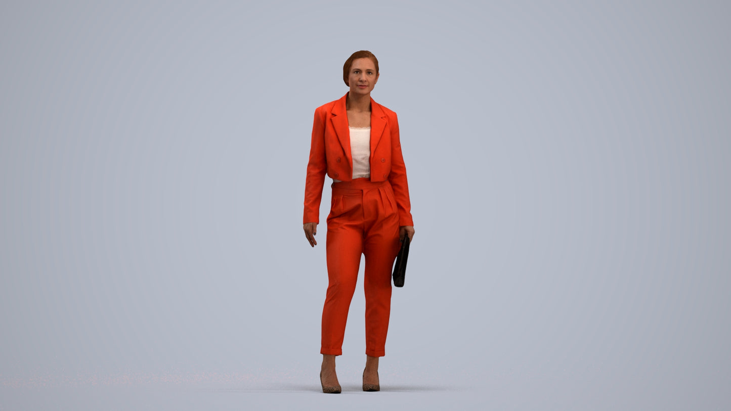 3D human model woman business, photogrammetry scanned person for archviz, standing pose render