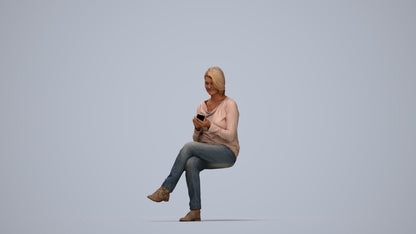 3D people model woman casual sitting, scanned human for 3ds Max rendering, top-down view render
