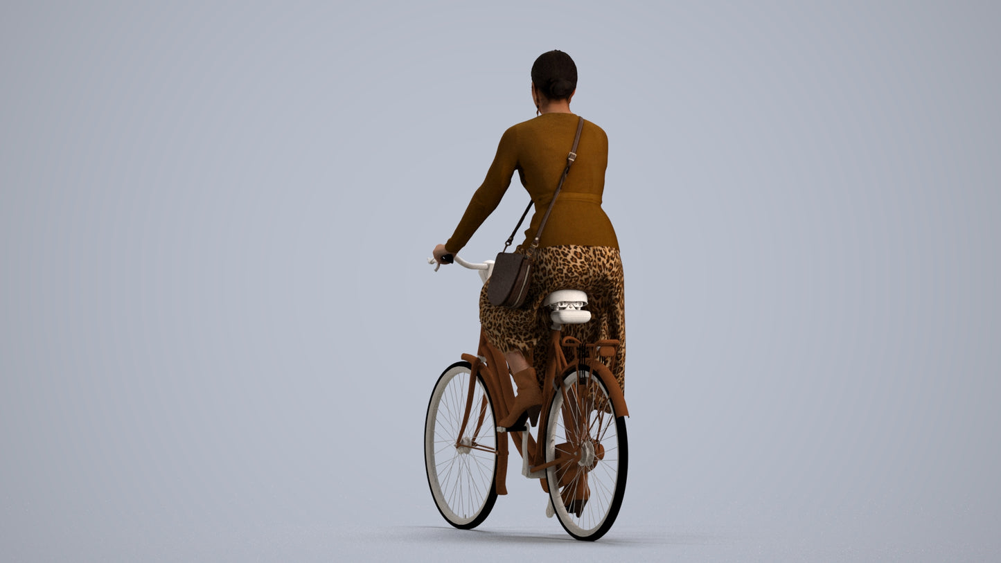 photogrammetry 3D woman casual cycling, realistic human model archviz FBX, front view render