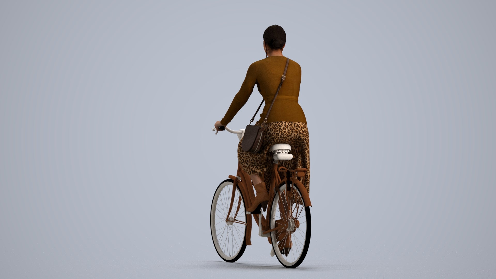 photogrammetry 3D woman casual cycling, realistic human model archviz FBX, front view render