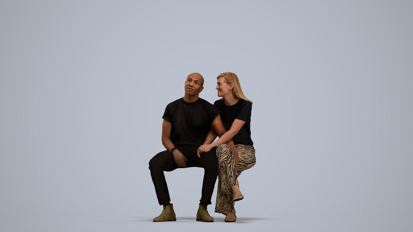 realistic 3D woman casual couple, scanned archviz people for Blender and 3ds Max, standing pose render