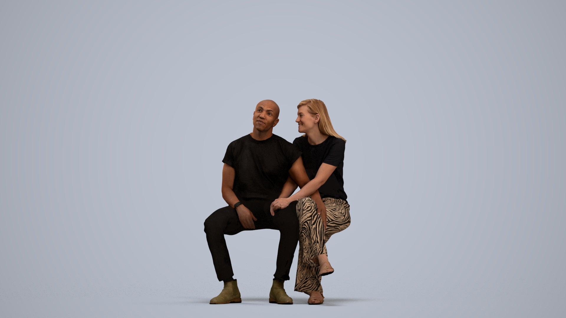realistic 3D woman casual couple, scanned archviz people for Blender and 3ds Max, standing pose render