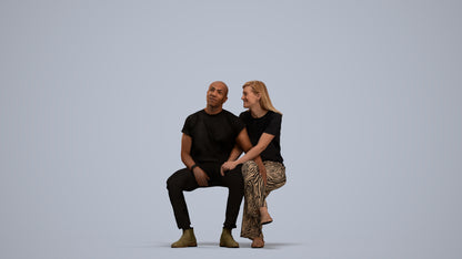 realistic 3D woman casual couple, scanned archviz people for Blender and 3ds Max, standing pose render