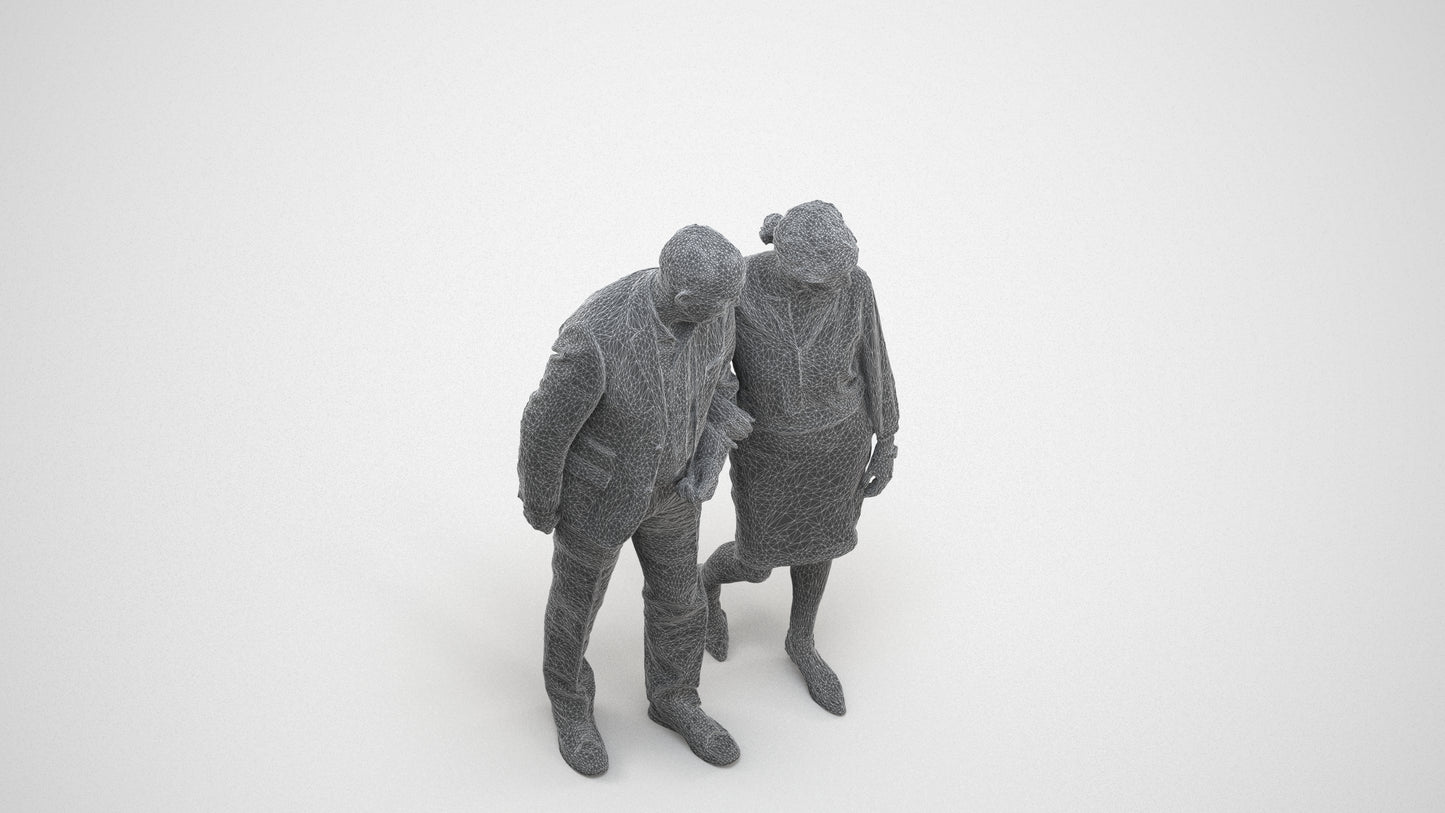realistic 3D people senior woman business couple, render-ready for V-Ray and Corona, FBX OBJ, wireframe three-quarter view