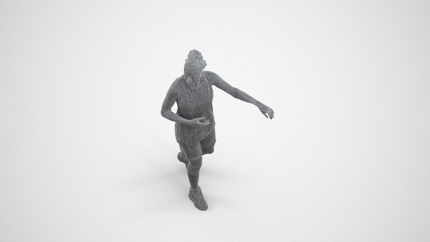 3D people model woman sport, scanned human for 3ds Max rendering, wireframe three-quarter view