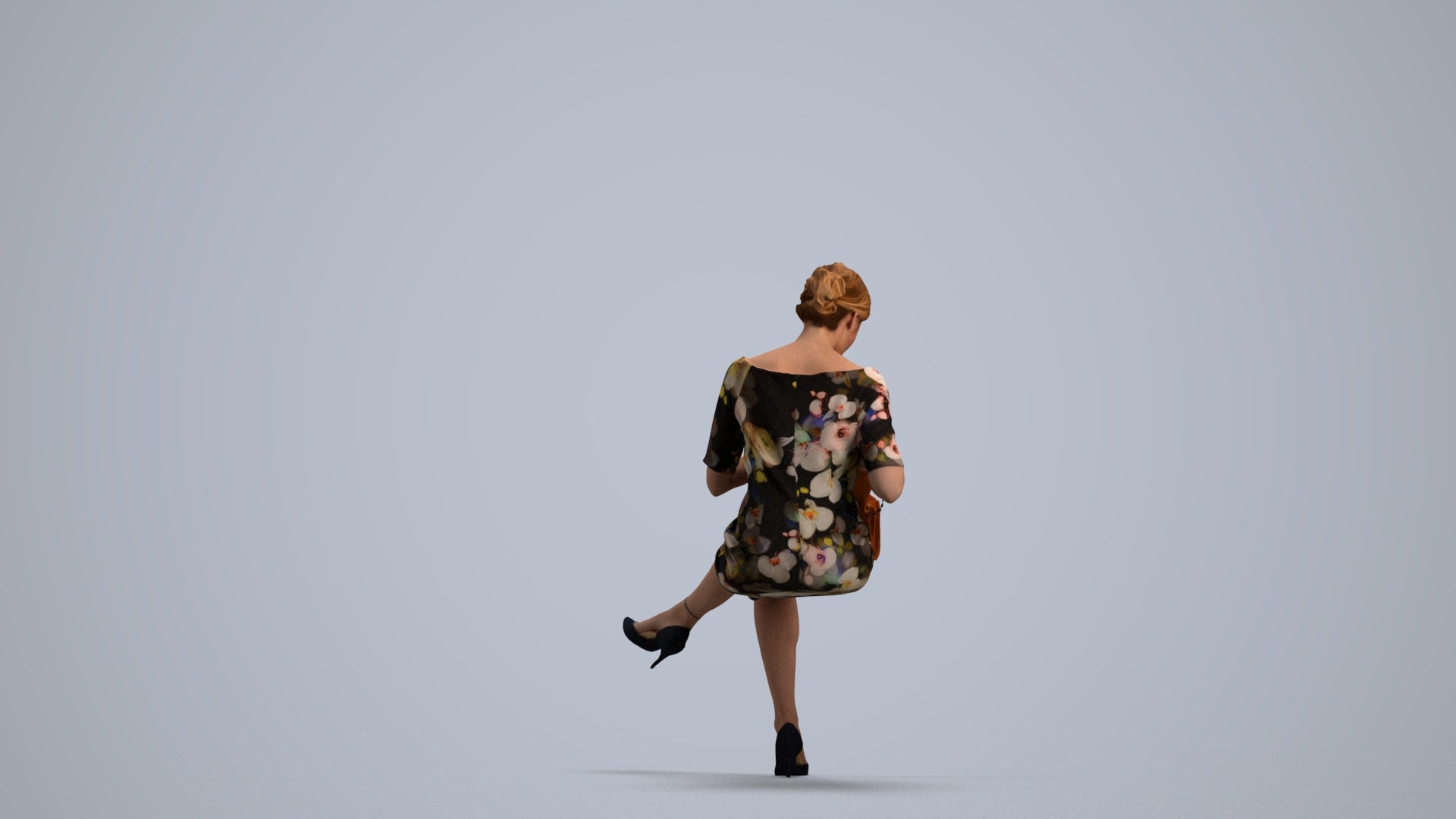 scanned 3D woman casual sitting, photogrammetry people for Enscape and V-Ray, front view render