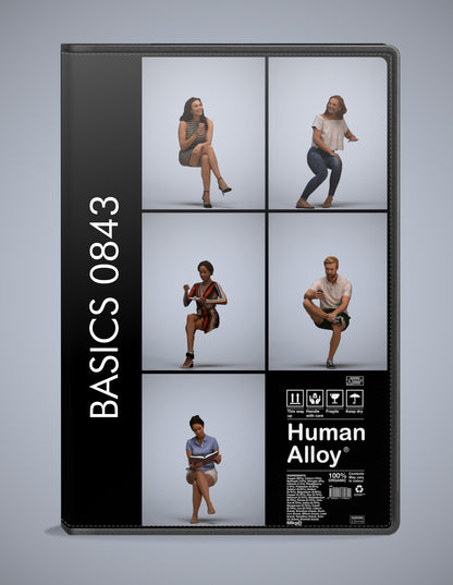 realistic 3D humans sitting pack, 5 archviz people FBX OBJ for Blender