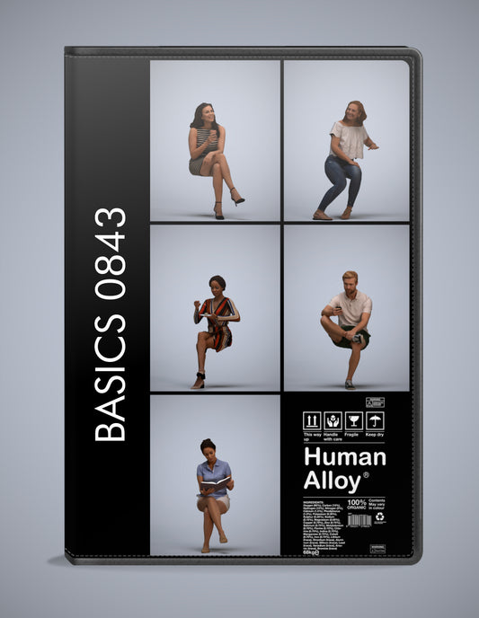 realistic 3D humans sitting pack, 5 archviz people FBX OBJ for Blender