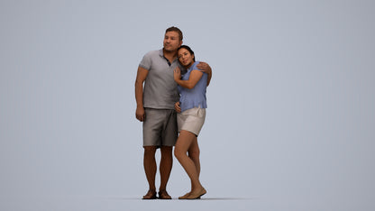 realistic 3D woman casual couple, scanned archviz people for Blender and 3ds Max, top-down view render