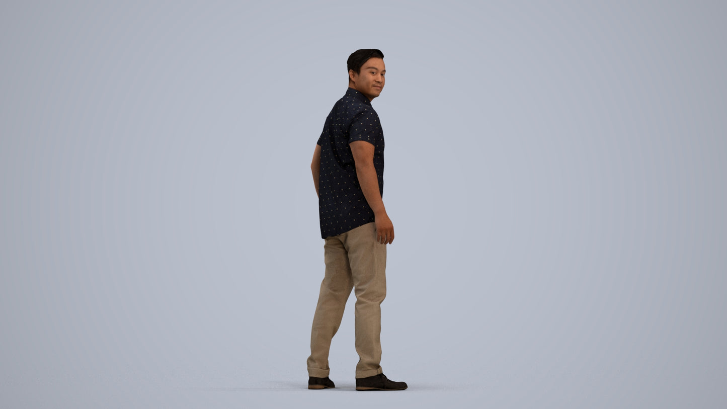 3D scanned man standing casual, photorealistic archviz people for Enscape and SketchUp, standing pose render