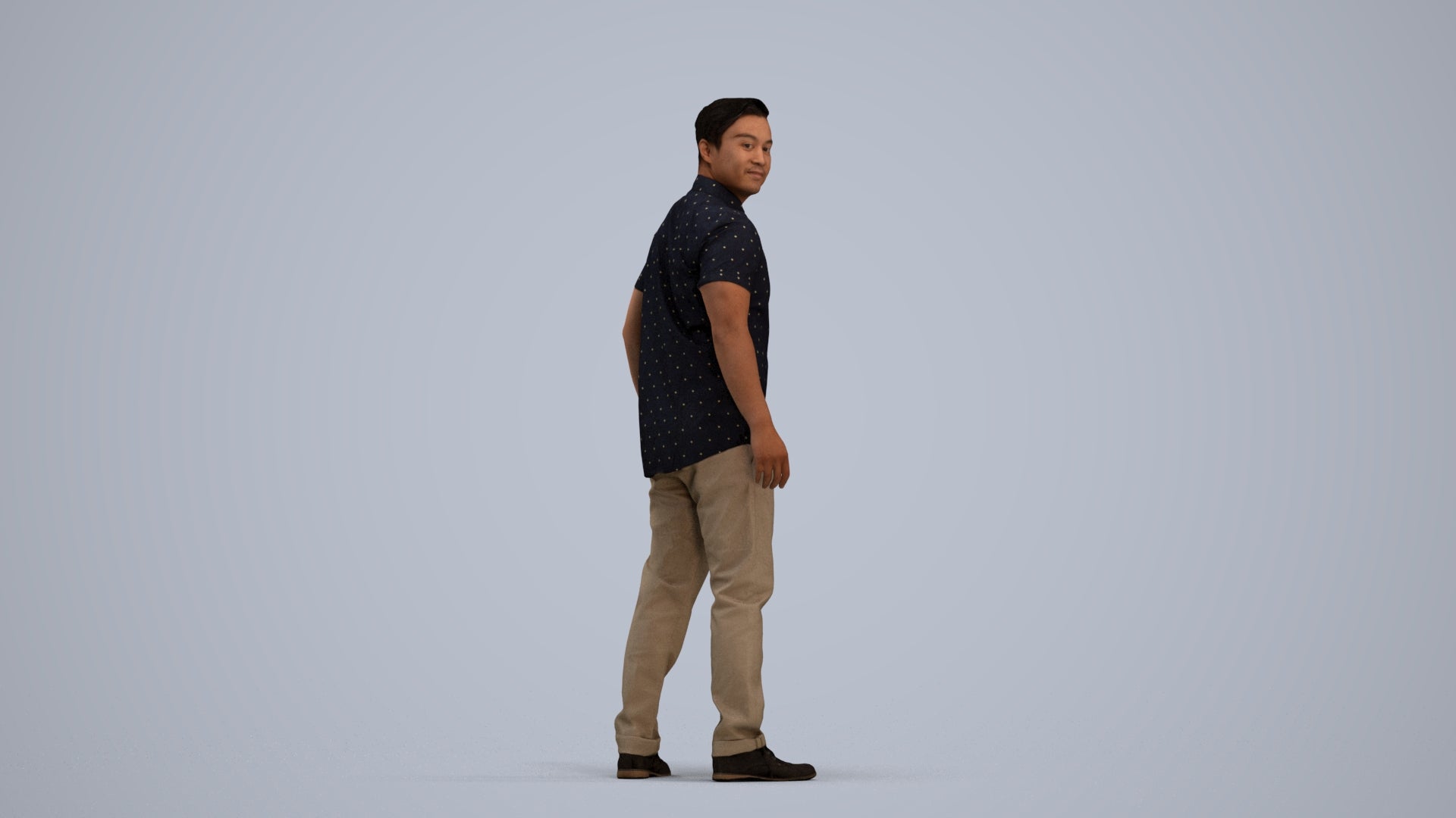 3D scanned man standing casual, photorealistic archviz people for Enscape and SketchUp, standing pose render